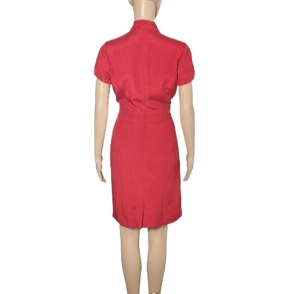 AEFFE SPA Red 100% Silk Pleated Bow Tie Cocktail Dress Women's Size 8 - Picture 9 of 16